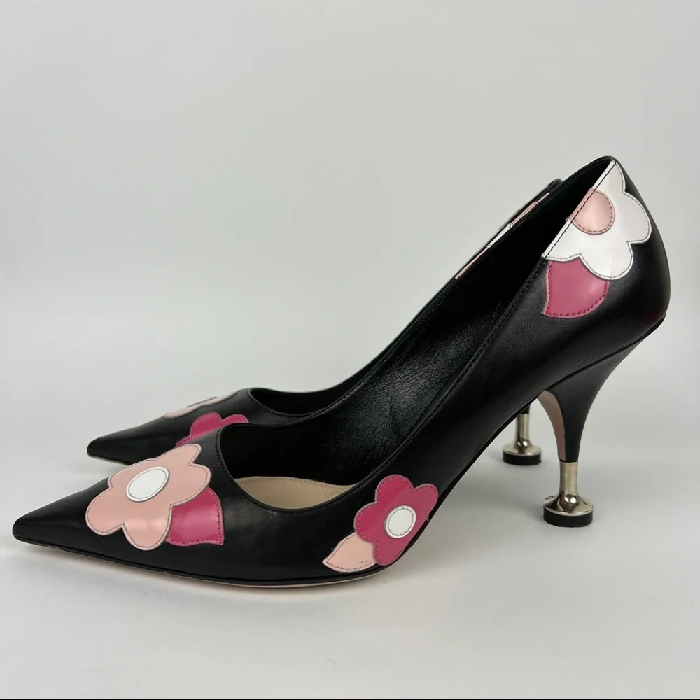 Prada Floral Leather Pointed Toe Heels - Picture 4 of 8